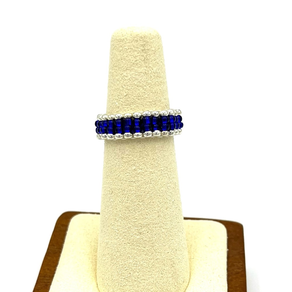 HAND CRAFTED Cobalt Blue Beaded Ring